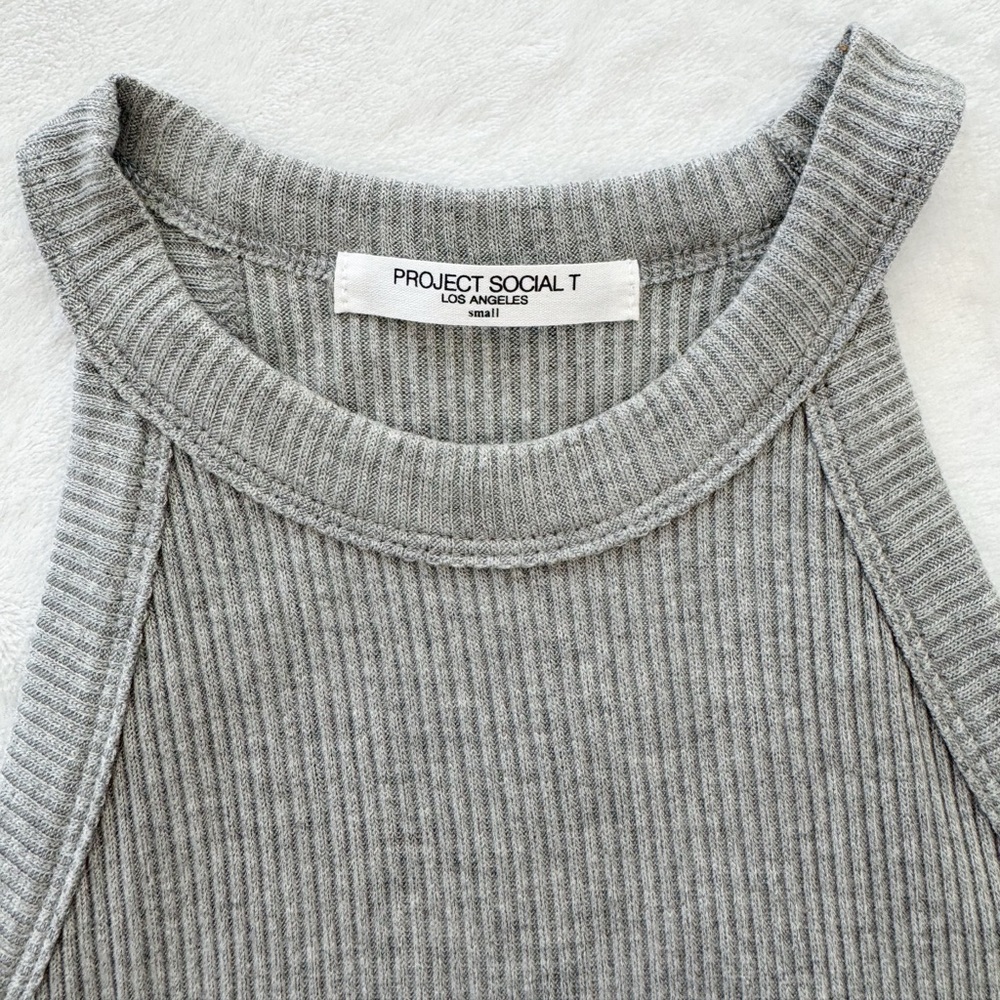 Project Social T Gray Ribbed High Neck Tank Top Minimalist Staple Size S - Picture 2 of 4